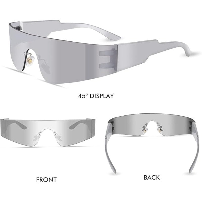 Milramtob Womens Black Futuristic Wrap Around Rimless Y2K Sunglasses