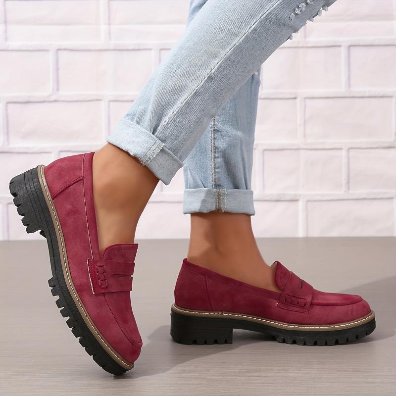 Thick-Sole Solid Color Loafers Women | Trendy Chunky Flats