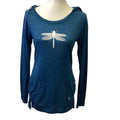 Hand Printed Upcycled Small Dragonfly PolyCotton Long Sleeve Athletic Hoodie