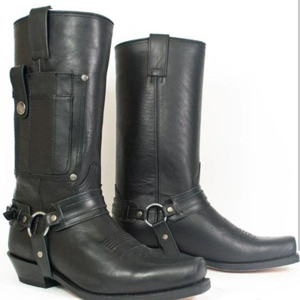 Men's Embroidered Knight High-Heel Leather Boots | Pointed Toe | Sizes 38–48