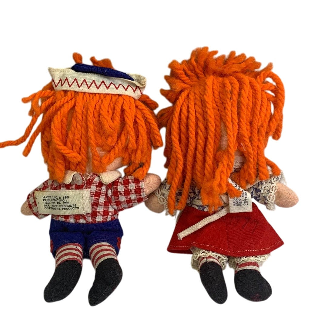 Vintage 1977 Raggedy Ann & Andy Hallmark Cards Small Cloth Yarn Hair Dolls