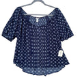 NWT Forever 21 Womens Small Navy Floral Short Sleeve Front Tie Semi Sheer Blouse