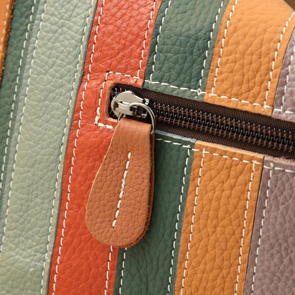 Geometric Grid Leather Patchwork Colorful Shoulder Bag - Women's Genuine Leather Handbag with Multiple Compartments