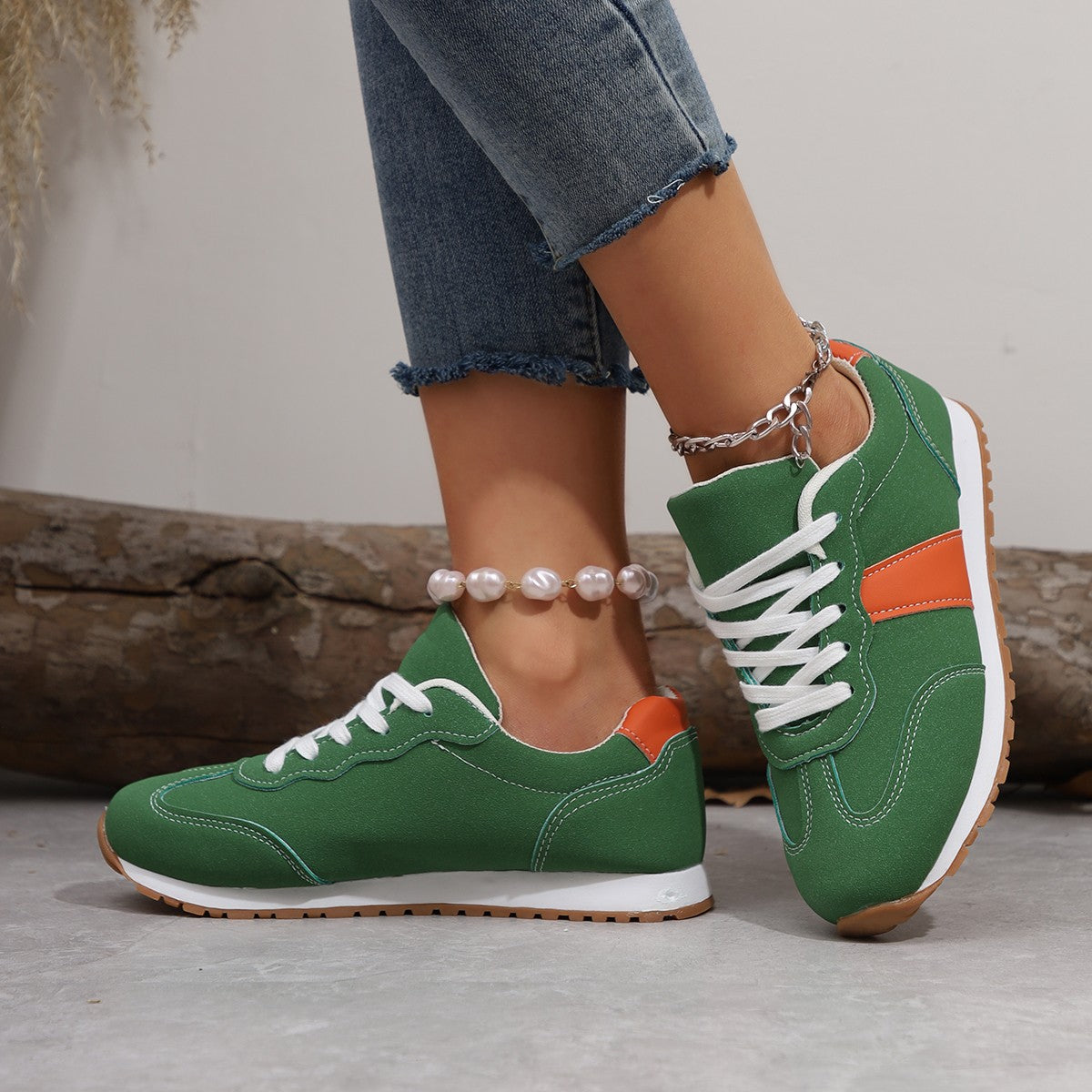 Women's Round-Toe Lace-Up Casual Thick-Soled Elevating Sneakers | Color-Block Platform Shoes