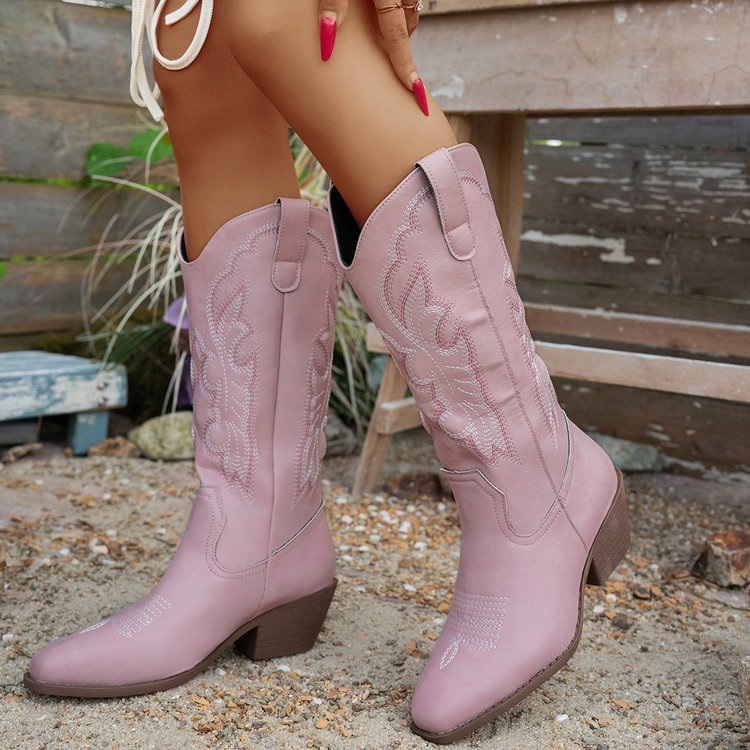 Women's Chunky Heel Boots – Hollow-Out High-Top Boots in Multiple Colors