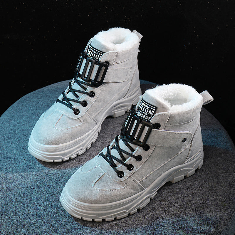 Women's Waterproof Platform High-Top Sneakers | Leather Stitching Plush Lining