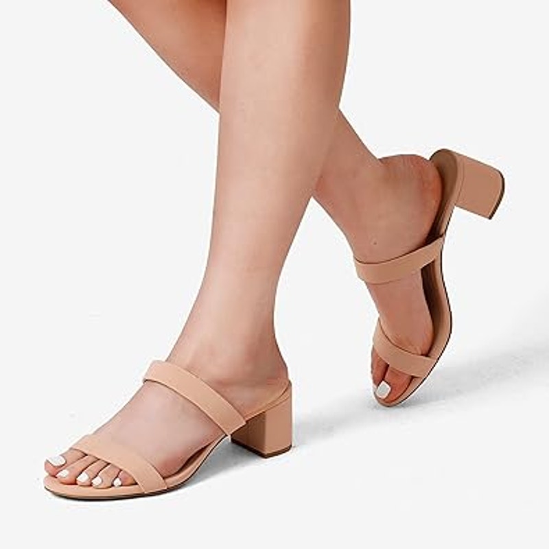 Dream Pairs Womens Size 8.5 Tan Open Toe Slide On 2.5" Block Heel Sandal Shoes