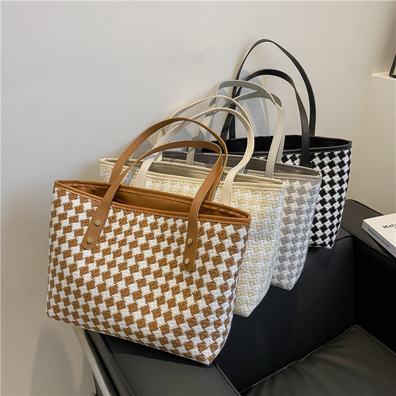Plaid Shoulder Tote Bag for Women – Large Capacity Nylon Everyday Handbag