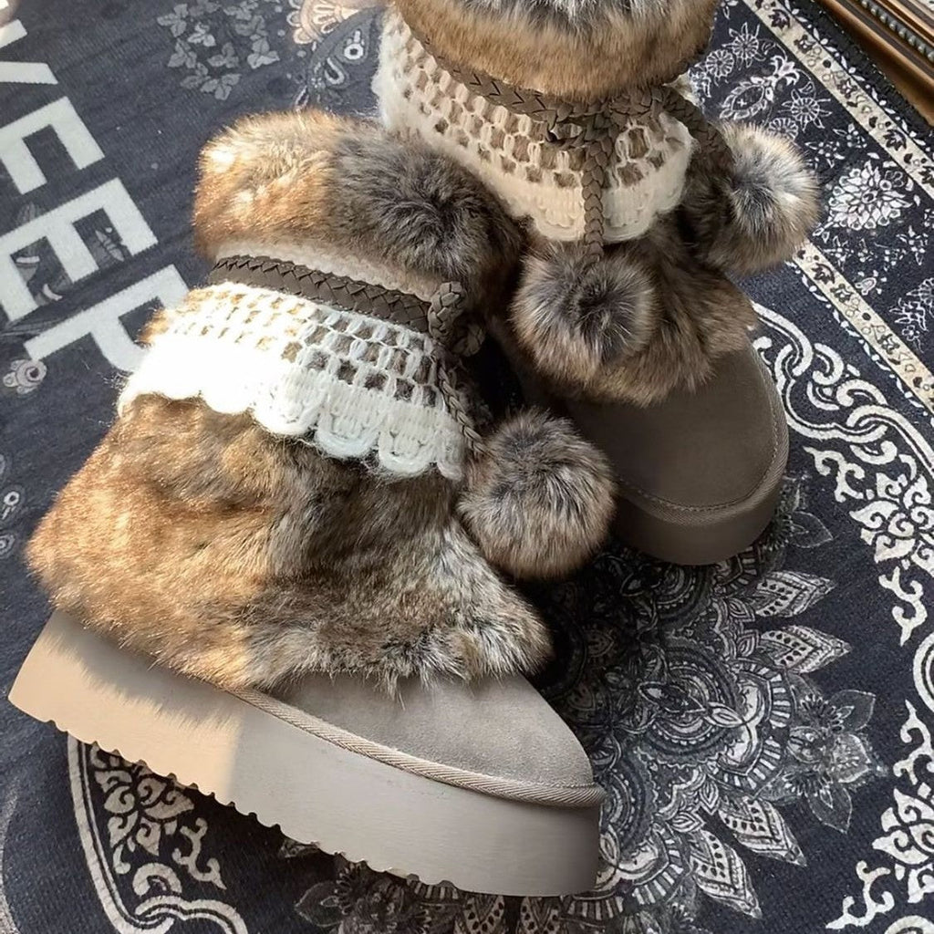 Women's Retro Chunky Ankle Boots – Fleece-Lined Suede Slip-On Winter Boots