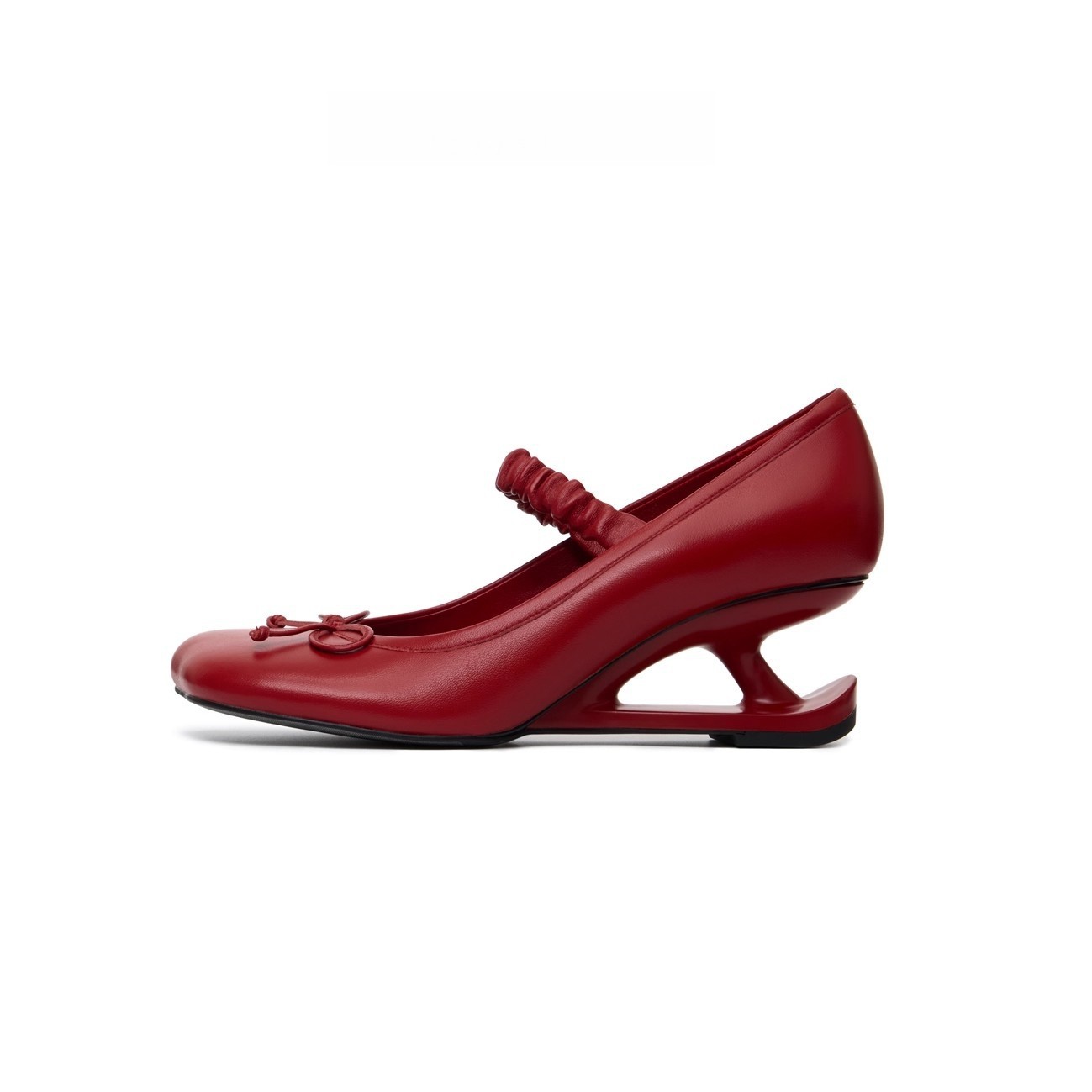 Women's Square Heel Leather Pumps with Bow Accent - Genuine Leather Mid Heel Shoes