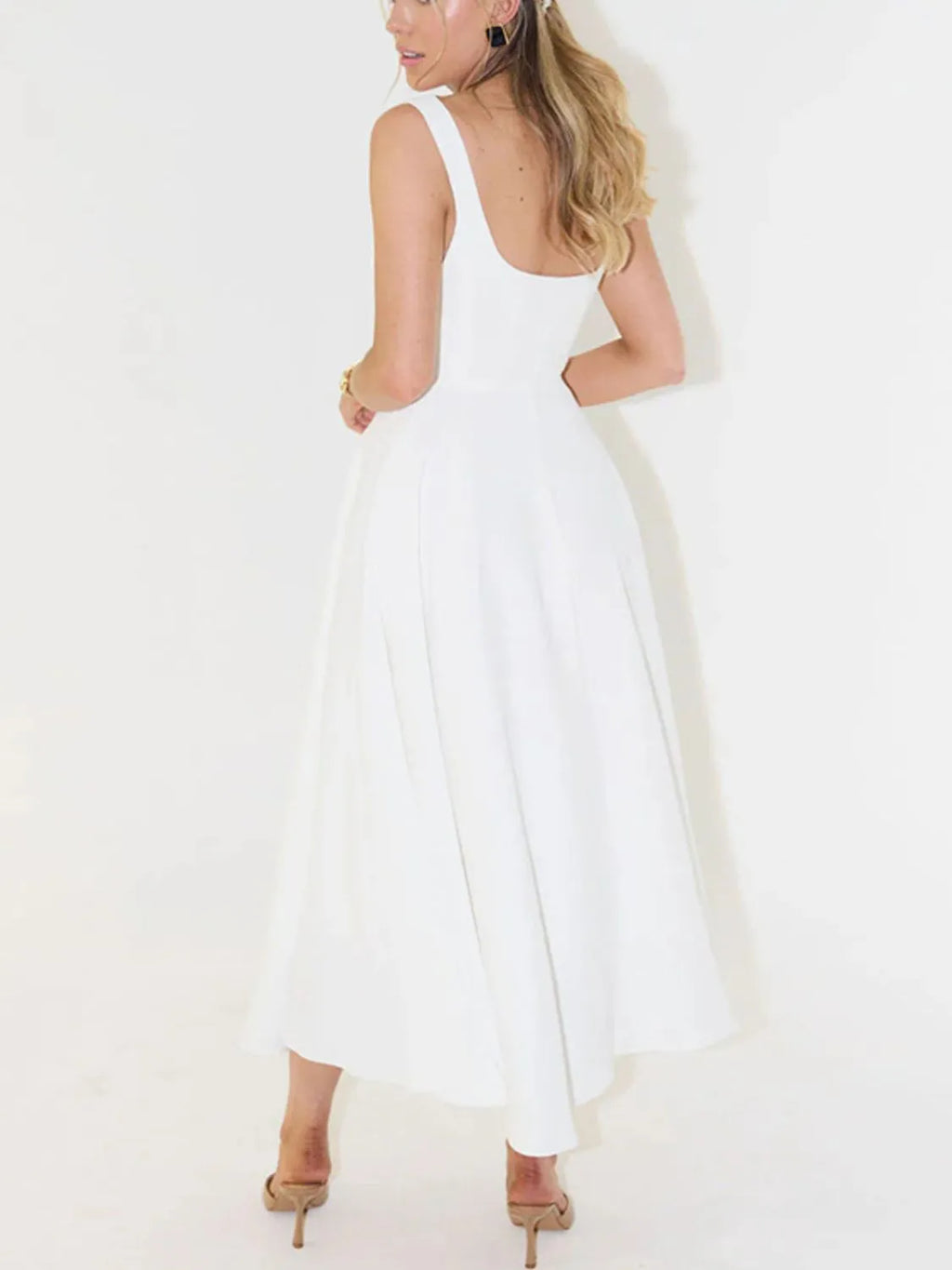 Square Neck Sleeveless Midi Dress