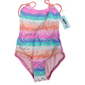NWT New Cat & Jack Girls Size XS (4/5) Striped Silver Wave 1PC Swimsuit