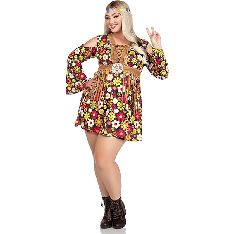 Leg Avenue Womens Size 1/2XL 2 Pc Starflower Hippie Costume Dress and Headband