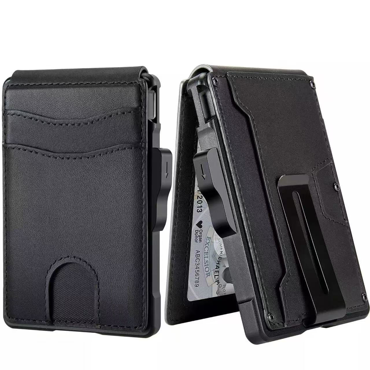 Men's Genuine Leather Card Holder with Metal Details - Slim Wallet