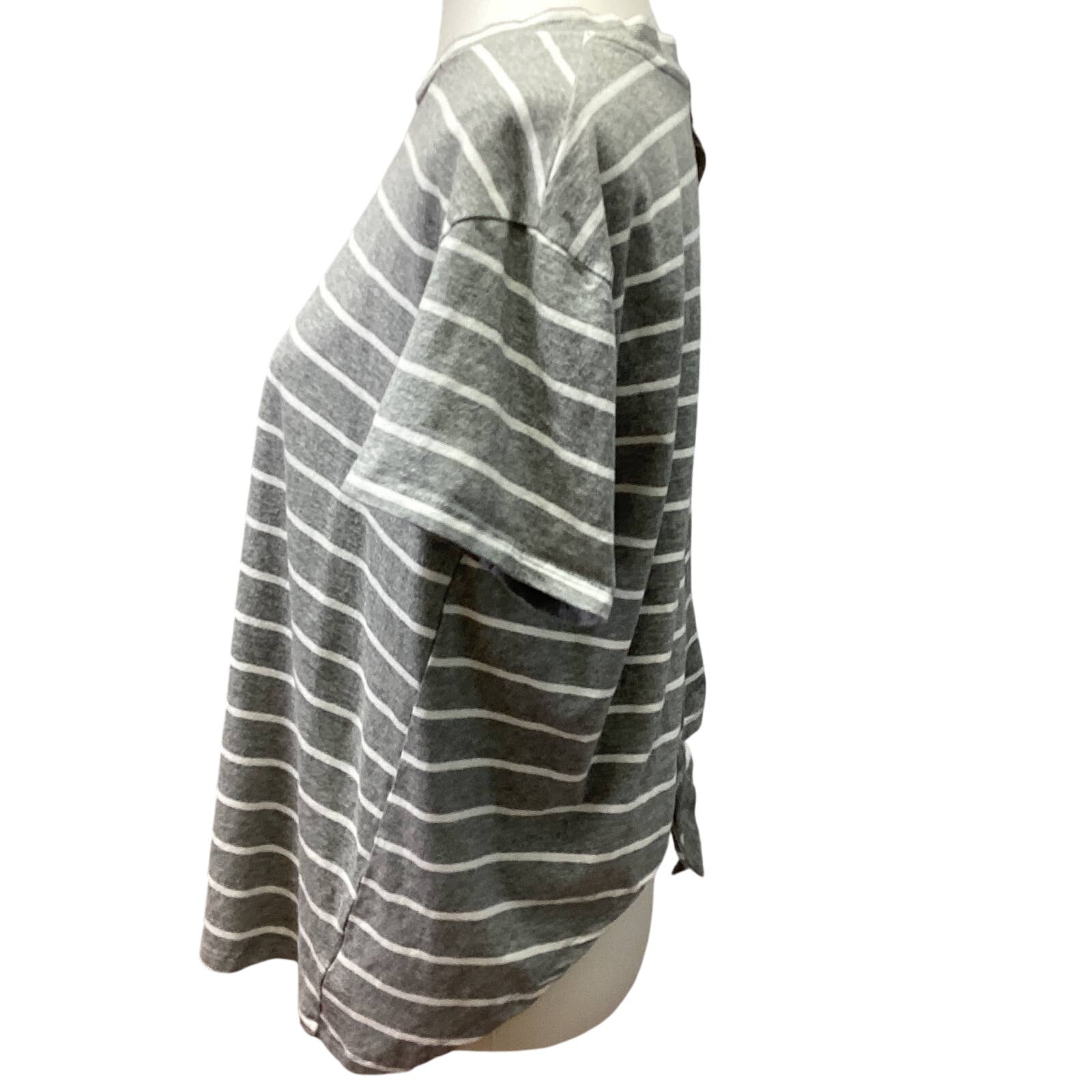 Listicle Womens Large Short Sleeve Striped Cotton Blend Tee Shirt w Open Back