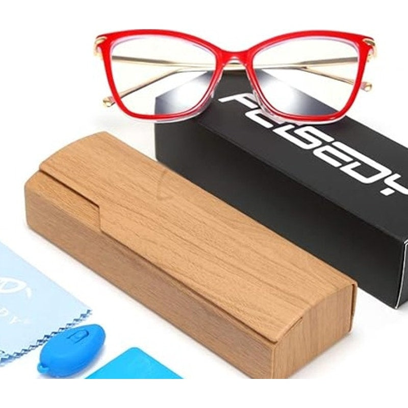 New Feisedy Womens Red Gold Blue Light Blocking Oversized Cat Eye Glasses