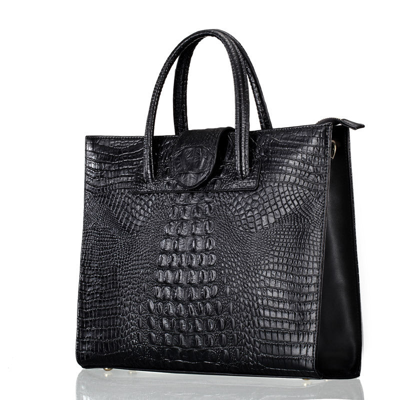 Women's Large Capacity Genuine Leather Tote Bag – Crocodile Pattern Business Shoulder Bag