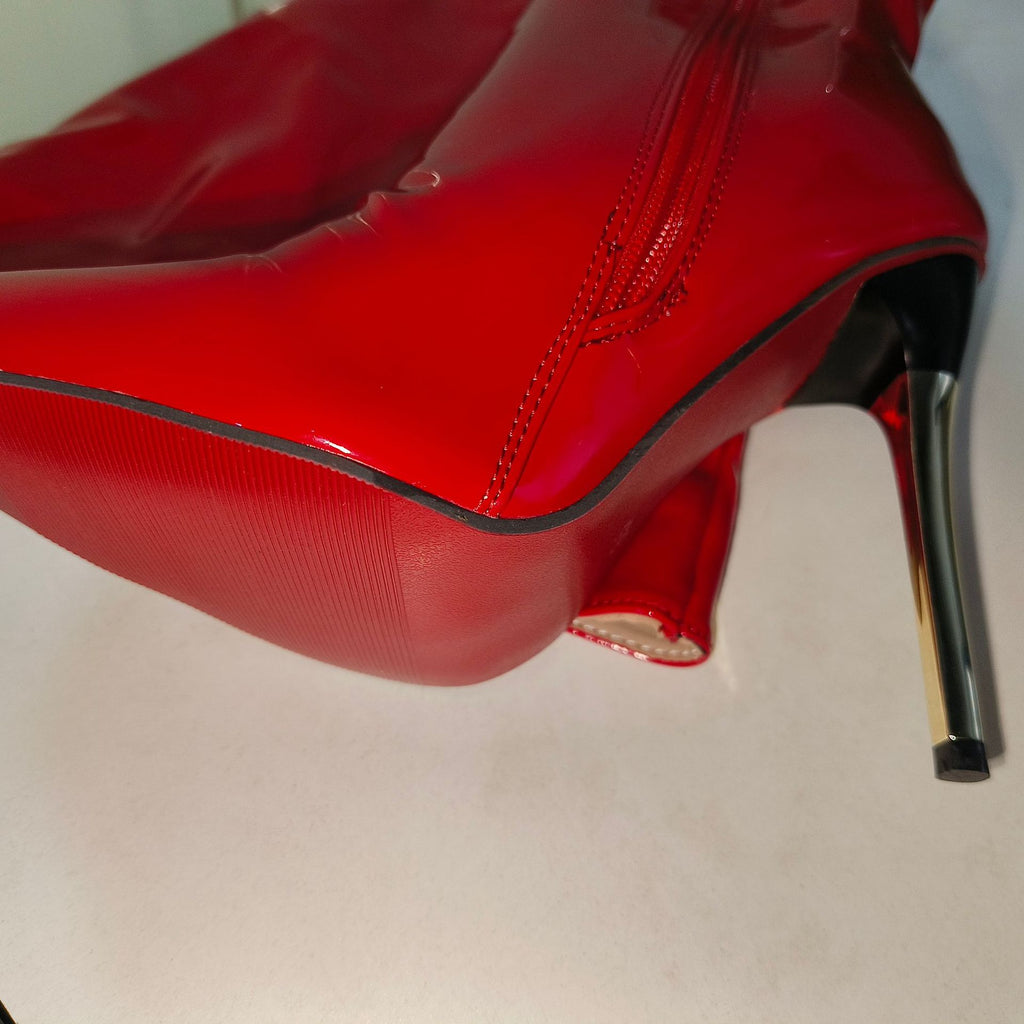 Women's Over-the-Knee Chunky Metal Heel Boots – Plus Size, Pointed Toe, Side Zipper, PU Leather