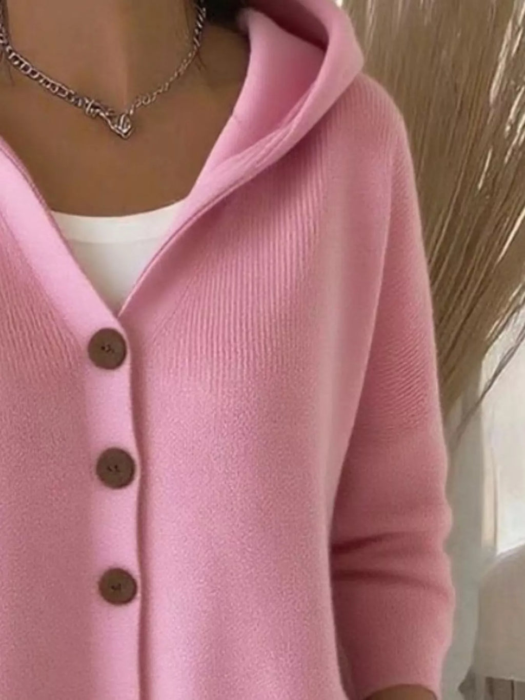 Full Size Hooded Button-Down Knit Cardigan Plus Size