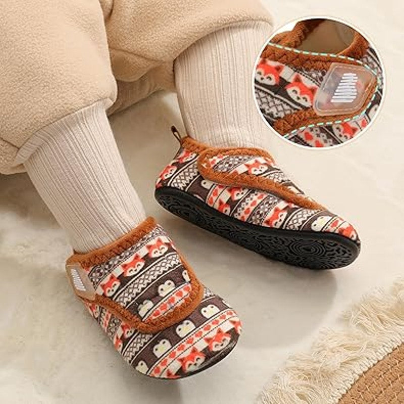 New Barerun Toddler Boys 6-6.5 SlippersFuzzy Latch & Hook Close Non Slip Shoes