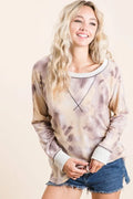 BiBi Tie Dye Terry Pull Over With Contrast Stitching