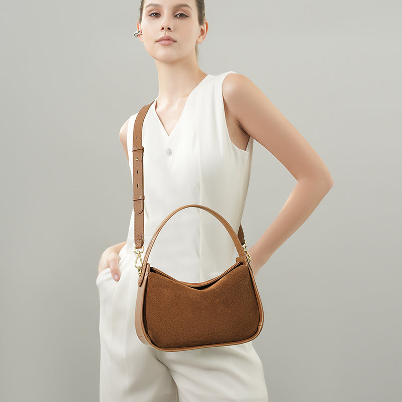 Women's Genuine Suede Leather Crossbody Bag – Vintage Style Shoulder Handbag