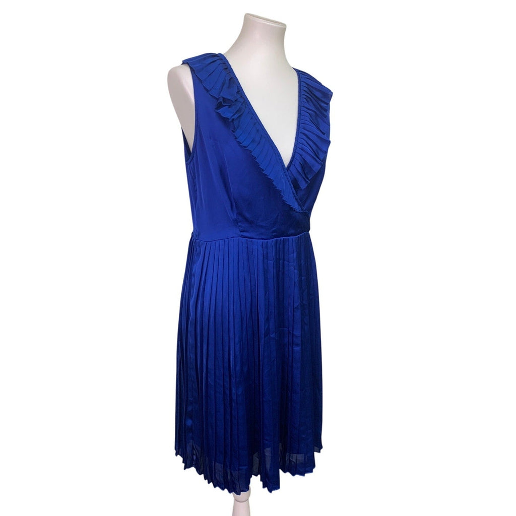 Apt 9 Womens Medium Sleeveless Pleated Ruffle Royal Blue Deep V Sheath Dress