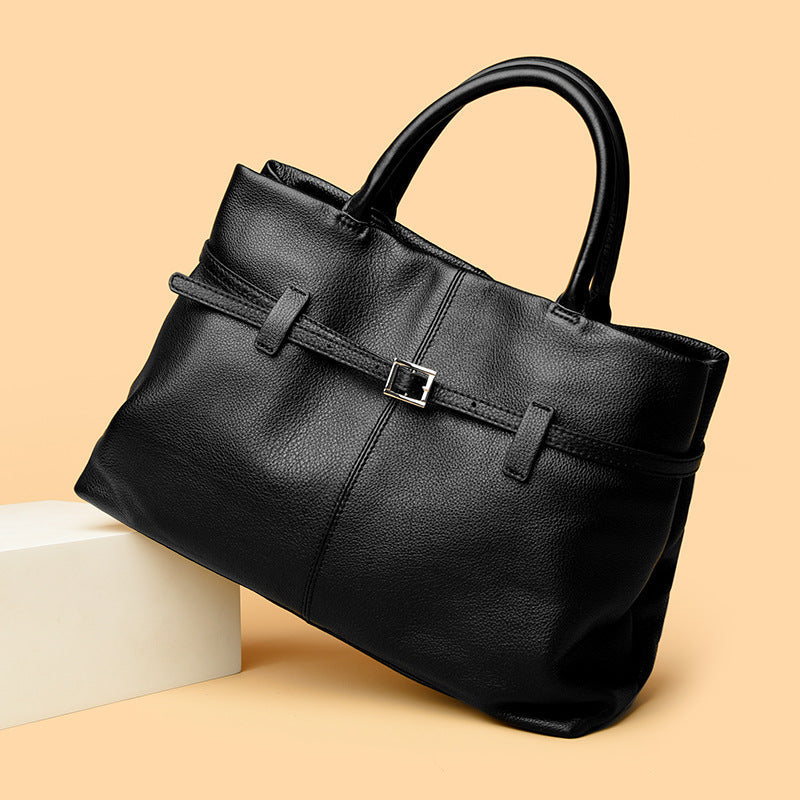 Women's Genuine Leather Tote Handbag – Large Capacity Shoulder Bag with Chain Strap