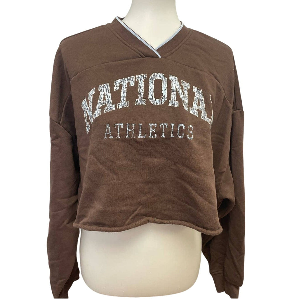 Divided by H&M XXL Long Sleeve V-Neck Cropped Cotton Polyester Blend Sweatshirt