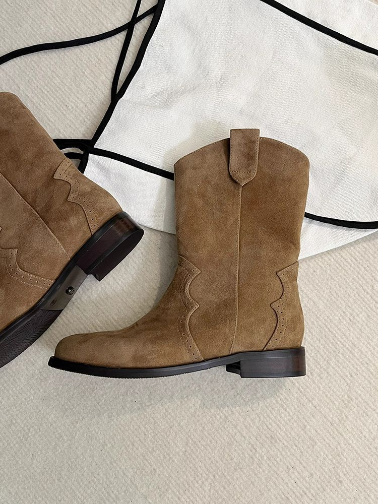 Women's Chunky Heel Ankle Boots – Slip-On Mid-Calf Block Heel Boots