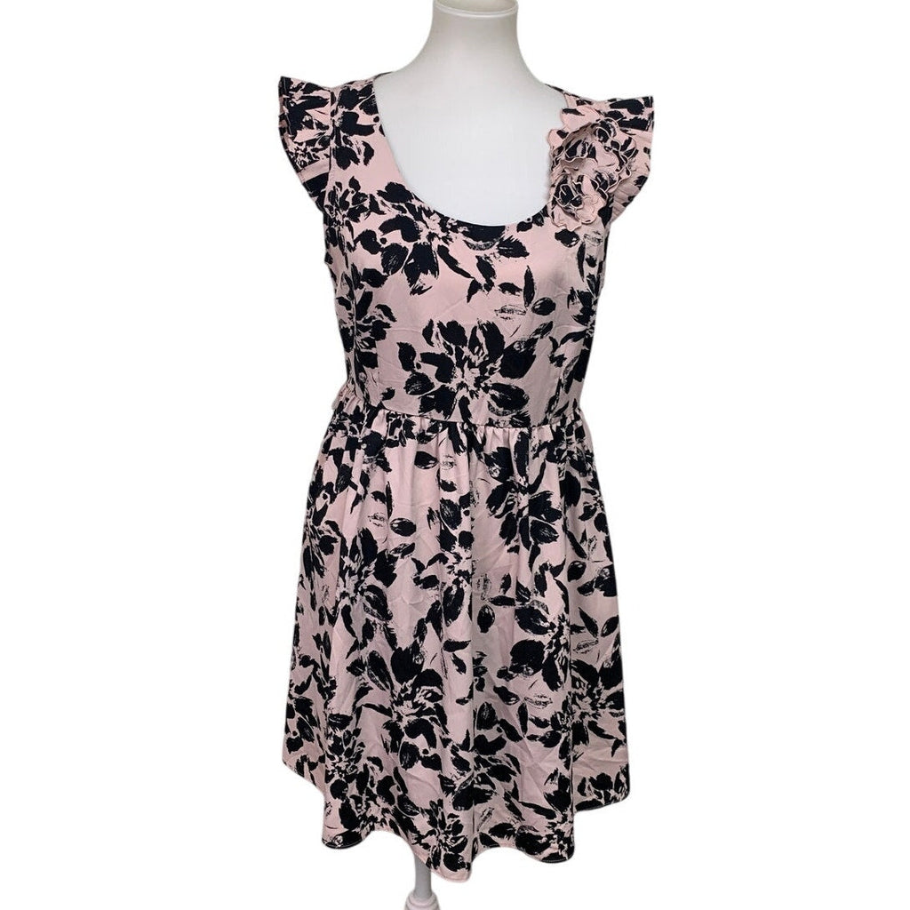 ELLE Womens Medium 100% Polyester Floral Sleeveless Fit n Flare Side Zip Dress