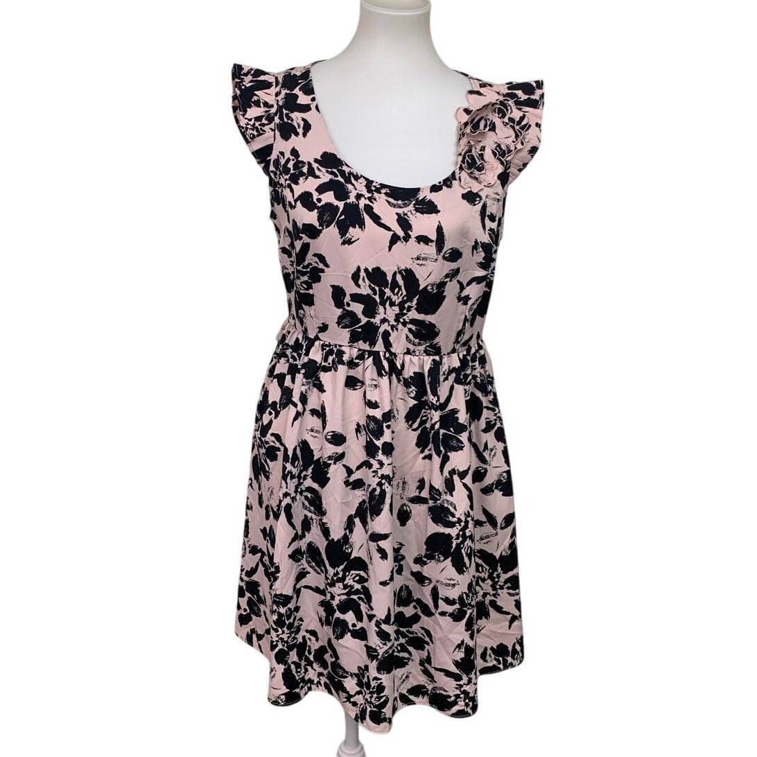 ELLE Womens Medium 100% Polyester Floral Sleeveless Fit n Flare Side Zip Dress