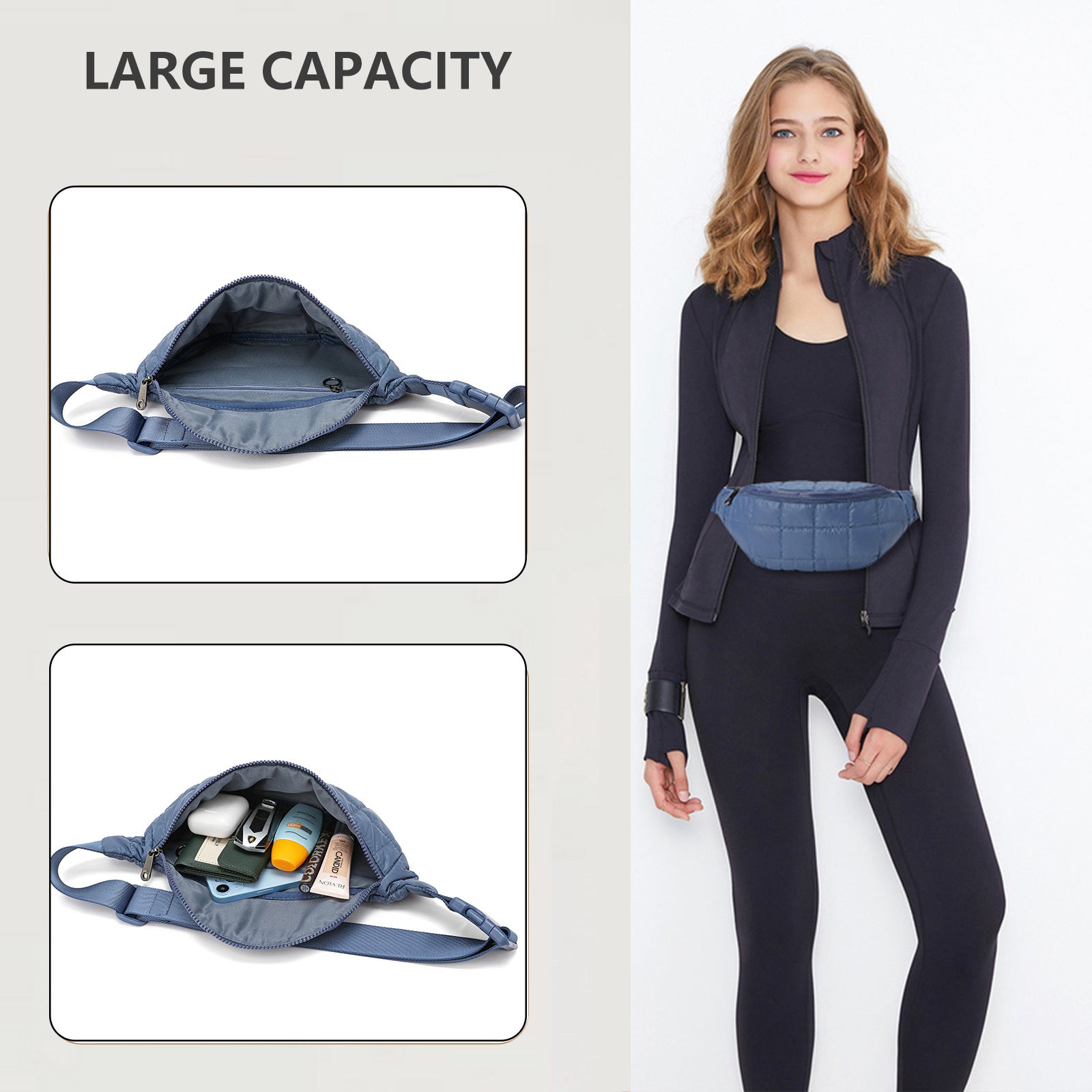 Quilted Diamond Crossbody Waist Bag - Unisex Casual Fanny Pack for Travel & Outdoor