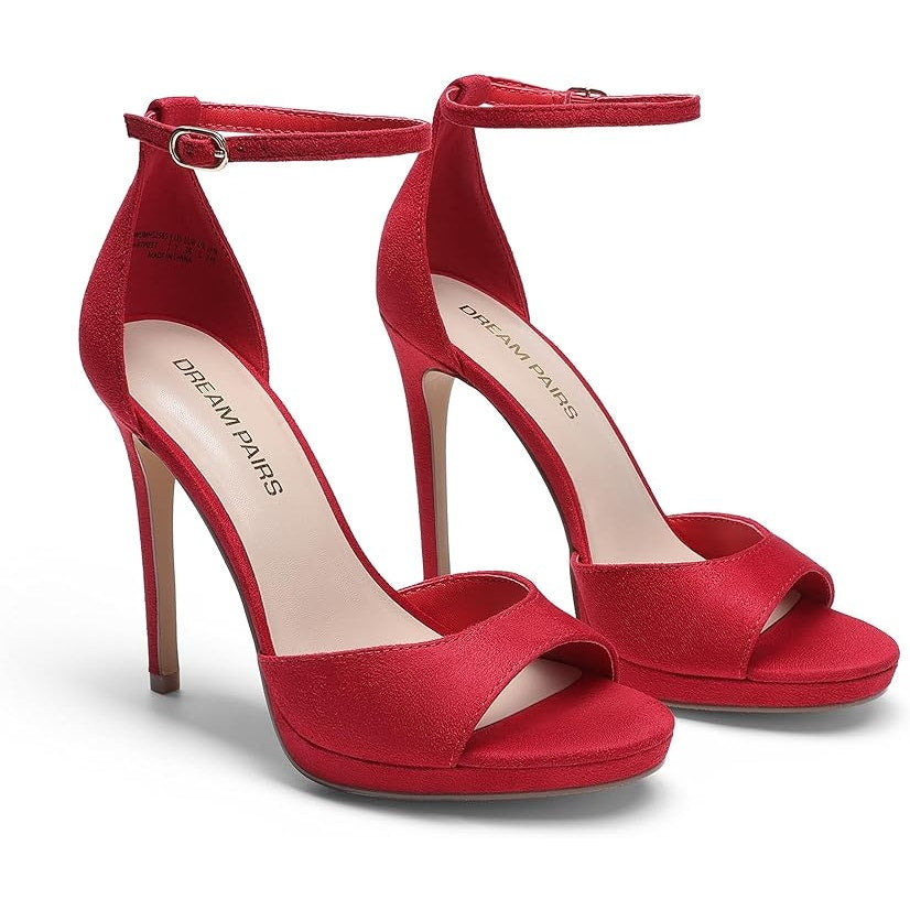 Dream Pairs Womens Size 6 Red 4.5" Heels Peep Round Toe Ankle Strap Shoes