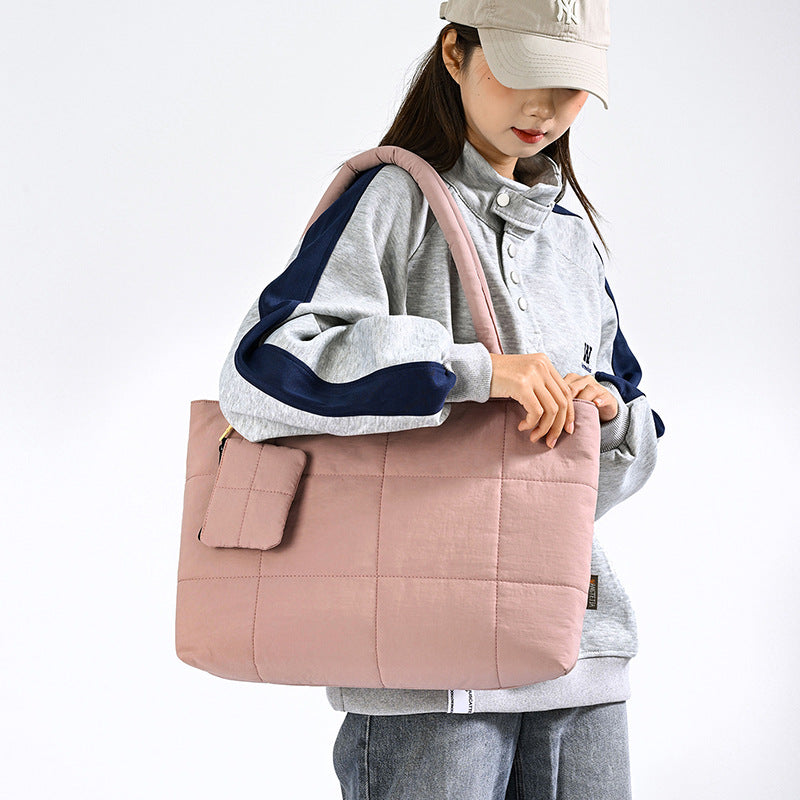 Women's Plaid Patchwork Tote Bag | Solid Color Shoulder Bag for Everyday Use