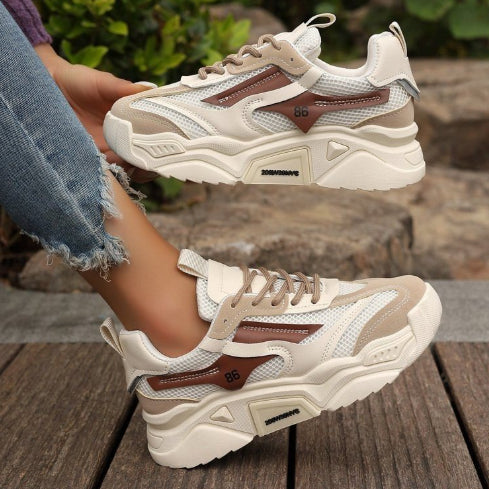 Breathable Mesh Platform Lace-Up Casual Sneakers