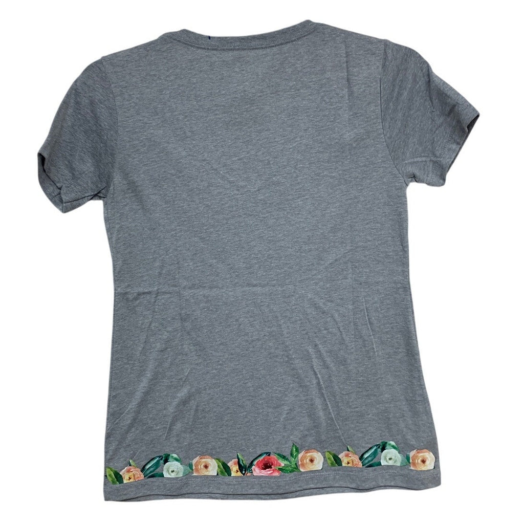 New Hand Printed Large Heathered Gray Floral Wrap Around Short Sleeve Tee Shirt