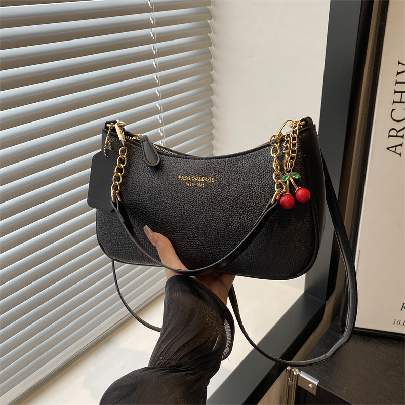 Solid Color Shoulder Bag with Zipper