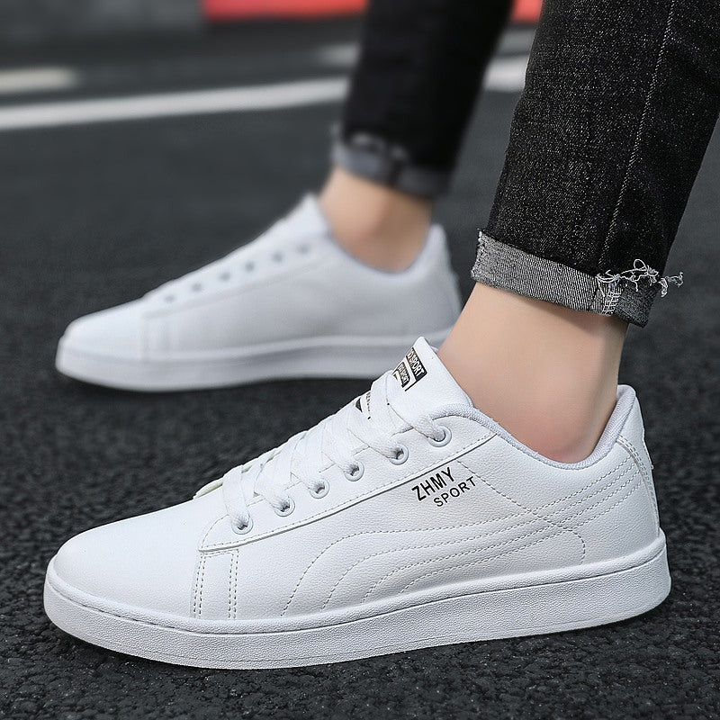 Men's Minimalist Casual White Sneakers - Breathable Flat Heel Shoes