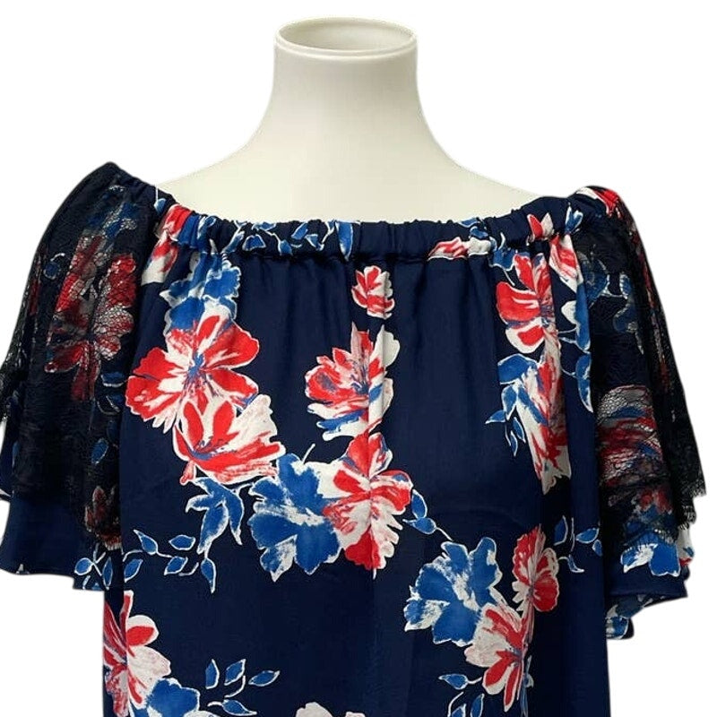 Collective Concepts Womens Large Off Shoulder Floral Polyester Flowy Blouse Top