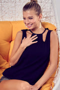 BiBi Rib Knit Shoulder Cut Out Detaied Top