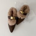 Women's Retro Slingback Furry Flat Shoes | Pointed Toe Buckle Plush Casual Shoes