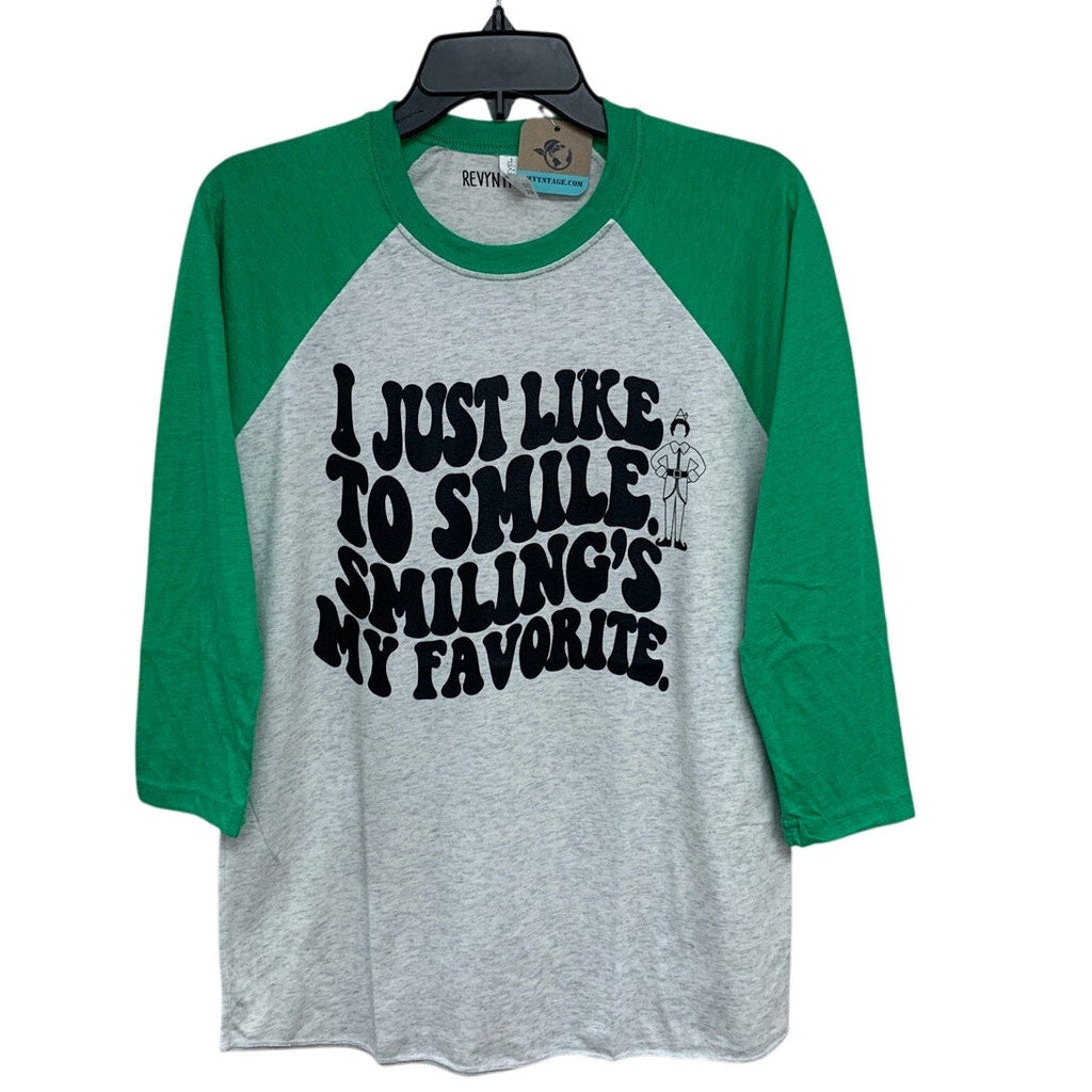 New Hand Printed Womens Small Elf I Just Like To Smile Christmas Favorite Tee