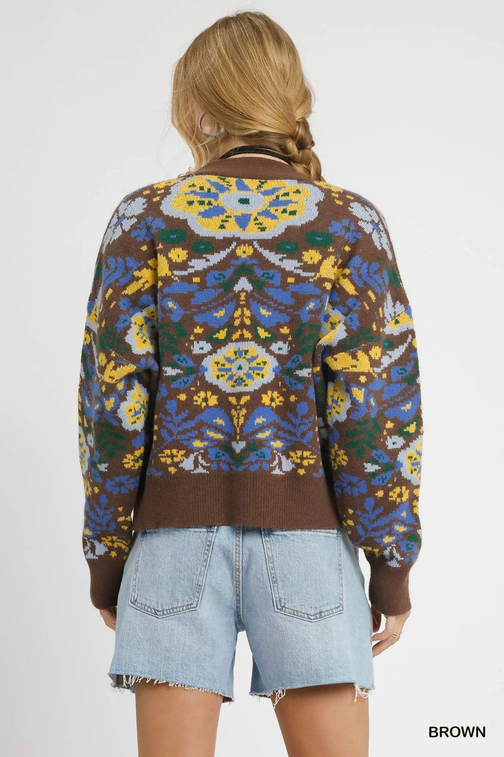 Umgee Floral Knit Button-Up Cardigan