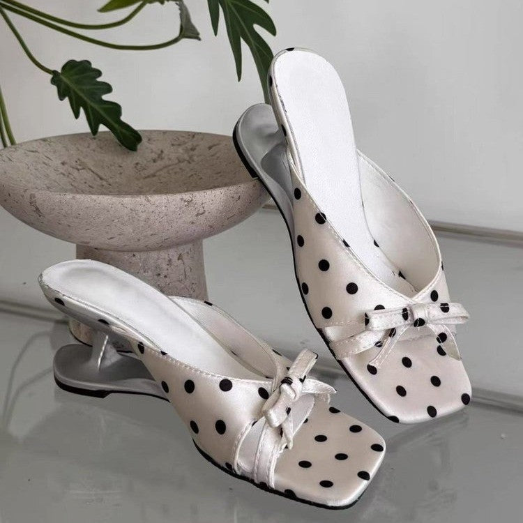 Women's Alien Square-Toe Bow Slide Sandals | Mid Heel Summer Slides