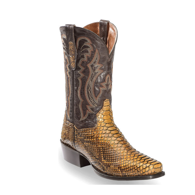 Men's Embroidered Patchwork Quilted Boots | Slip-On Pointed-Toe Low Heel Winter Boots