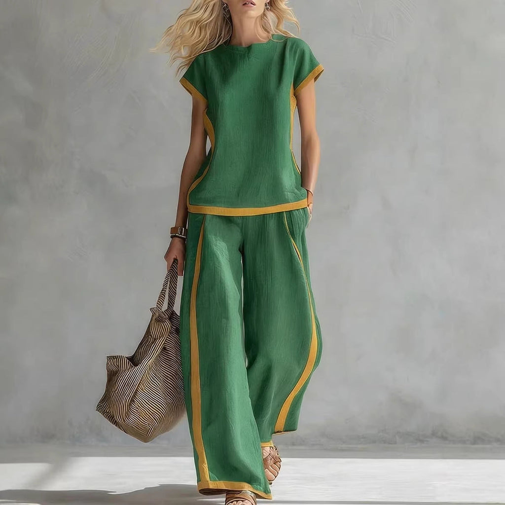 Solid Color Shirt & Wide-Leg Trousers Two-Piece Set