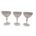 3 Vintage Delicate Glass Polka Dot Leaves Stemmed Drinking Wine Glasses w Chip