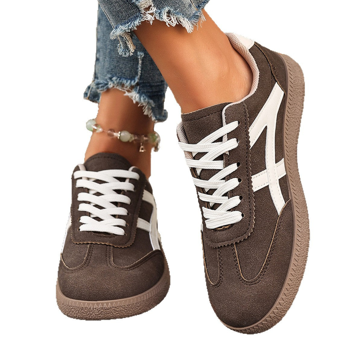 Women's Casual Athletic Sneakers - Lightweight Lace-Up Low-Top Shoes