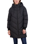 Sebby Juniors 3/4 Puffer Jacket with Hood - Black, XL